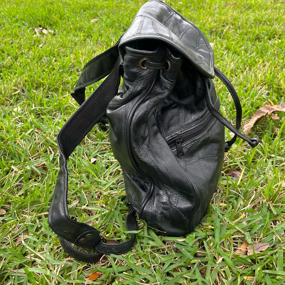 Genuine Black Leather Patchwork Backpack Y2k - image 5